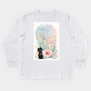 Black Cat in Pastel Colors Kids Long Sleeve T-Shirt